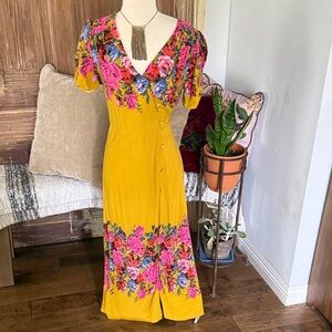 Free People Floral Yellow Dress